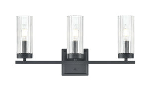 Vanity Fixtures 3 Lamps Iversen Vanity Light - Matte Black - Clear Reeded Glass - 21in. Wide