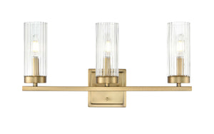 Vanity Fixtures 3 Lamps Iversen Vanity Light - Vintage Brass - Clear Reeded Glass - 21in. Wide