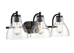 Vanity Fixtures 3 Lamps Knightsdale Vanity Light - Matte Black - Clear Glass - 25.25in. Wide