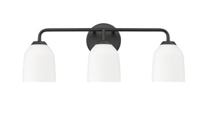 Vanity Fixtures 3 Lamps Norah Vanity Light - Matte Black - Opal Ribbed Glass - 22.8in. Wide