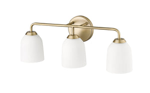 Vanity Fixtures 3 Lamps Norah Vanity Light - Vintage Brass - Opal Ribbed Glass - 22.8in. Wide