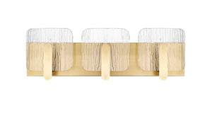 Vanity Fixtures 3 Lamps Rimini Vanity Light - Vintage Brass - Clear Textured Glass - 24in. Wide