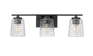 Vanity Fixtures 3 Lamps Saben Vanity Light - Matte Black - Clear Woven Glass - 23in. Wide