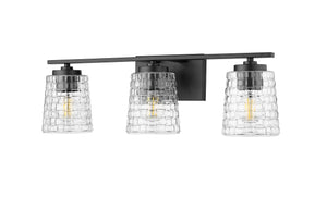 Vanity Fixtures 3 Lamps Saben Vanity Light - Matte Black - Clear Woven Glass - 23in. Wide