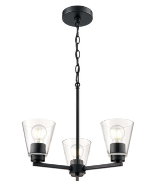 Chandeliers 3 Lamps Strayhan Chandelier - Matte Black - Clear Glass - 18in Diameter - E26 Medium Base