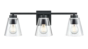 Vanity Fixtures 3 Lamps Strayhan Vanity Light - Matte Black - Clear Glass - 22in. Wide