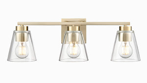 Vanity Fixtures 3 Lamps Strayhan Vanity Light - Modern Gold - Clear Glass - 22in. Wide