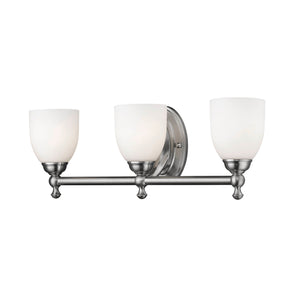 Vanity Fixtures 3 Lamps Vanity Light - Satin Nickel - Etched White Glass - 21.5in. Wide
