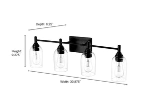 Vanity Fixtures 4 Lamps Arlett Vanity Light - Matte Black - Clear Glass - 30.9in. Wide