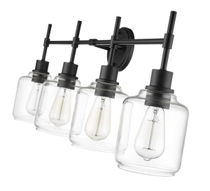 Vanity Fixtures 4 Lamps Asheville Vanity Light - Matte Black - Clear Glass - 34.75in. Wide