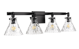 Vanity Fixtures 4 Lamps Barlon Vanity Light - Matte Black - Clear Water Glass - 34.75in. Wide