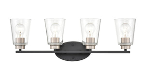 Vanity Fixtures 4 Lamps Caddo Vanity Light - Matte Black & Satin Nickel - Clear Glass - 31in. Wide