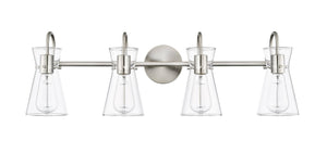Vanity Fixtures 4 Lamps Camellia Vanity Light - Brushed Nickel - Clear Glass - 30.7in. Wide