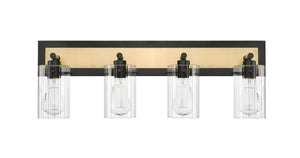Vanity Fixtures 4 Lamps Gasol Vanity Light - Matte Black & Vintage Brass - Clear Ribbed Glass - 28.75in. Wide