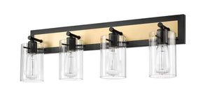 Vanity Fixtures 4 Lamps Gasol Vanity Light - Matte Black & Vintage Brass - Clear Ribbed Glass - 28.75in. Wide