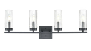 Vanity Fixtures 4 Lamps Iversen Vanity Light - Matte Black - Clear Reeded Glass - 29.75in. Wide