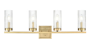 Vanity Fixtures 4 Lamps Iversen Vanity Light - Vintage Brass - Clear Reeded Glass - 29.75in. Wide