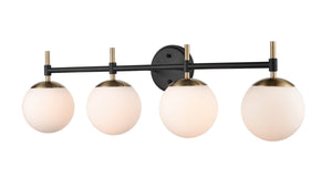 Vanity Fixtures 4 Lamps Redondo Vanity Light - Matte Black & Modern Gold - Opal Glass - 33in. Wide