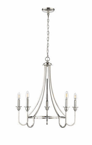 Chandeliers 5 Lamps Artemis Chandelier - Polished Nickel - White Fabric Shade - 26in Diameter - E12 Candelabra Base
