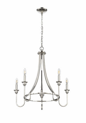 Chandeliers 5 Lamps Artemis Chandelier - Polished Nickel - White Fabric Shade - 26in Diameter - E12 Candelabra Base