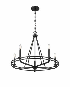 Chandeliers 5 Lamps Jody Chandelier - Matte Black -  Glass - 26.5in Diameter - E12 Candelabra Base