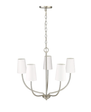 Chandeliers 5 Lamps Kandor Chandelier - Brushed Nickel - White Fabric Shade - 26in Diameter - E12 Candelabra Base