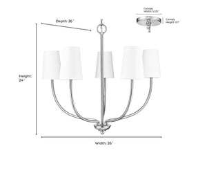 Chandeliers 5 Lamps Kandor Chandelier - Brushed Nickel - White Fabric Shade - 26in Diameter - E12 Candelabra Base