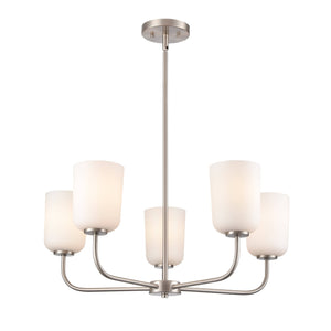 Chandeliers 5 Lamps Laphia Chandelier - Brushed Nickel - Etched Opal Glass - 27in Diameter - E26 Medium Base