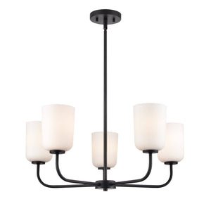 Chandeliers 5 Lamps Laphia Chandelier - Matte Black - Etched Opal Glass - 27in Diameter - E26 Medium Base
