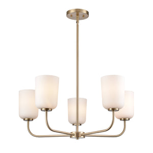 Chandeliers 5 Lamps Laphia Chandelier - Modern Gold - Etched Opal Glass - 27in Diameter - E26 Medium Base