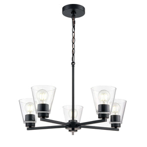 Chandeliers 5 Lamps Strayhan Chandelier - Matte Black - Clear Glass - 24in Diameter - E26 Medium Base