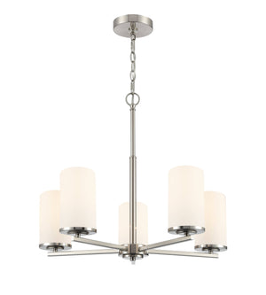 Chandeliers 5 Lamps Verlana Chandelier - Brushed Nickel - Etched White Glass - 24in Diameter - E26 Medium Base