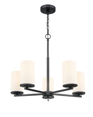 Chandeliers 5 Lamps Verlana Chandelier - Matte Black - Etched White Glass - 24in Diameter - E26 Medium Base