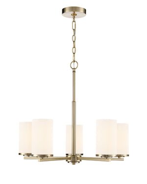 Chandeliers 5 Lamps Verlana Chandelier - Modern Gold - Etched White Glass - 24in Diameter - E26 Medium Base