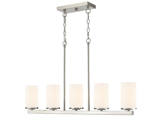 Chandeliers 5 Lamps Verlana Island Chandelier - Brushed Nickel - Etched White Glass - 35in Diameter - E26 Medium Base