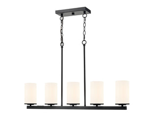 Chandeliers 5 Lamps Verlana Island Chandelier - Matte Black - Etched White Glass - 35in Diameter - E26 Medium Base
