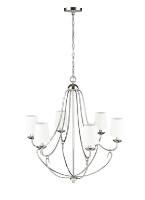 Chandeliers 6 Lamps Eisley Chandelier - Polished Nickel - White Fabric Shade - 28.5in Diameter - E12 Candelabra Base