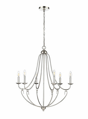 Chandeliers 6 Lamps Eisley Chandelier - Polished Nickel - White Fabric Shade - 28.5in Diameter - E12 Candelabra Base