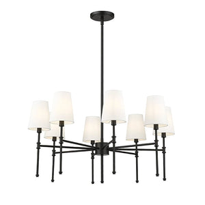 Chandeliers 8 Lamp Adorra Chandelier - Matte Black - White Linen Shade - 30in Diameter - E12 Candelabra Base