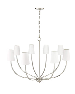 Chandeliers 8 Lamps Kandor Chandelier - Brushed Nickel - White Fabric Shade - 38in Diameter - E12 Candelabra Base