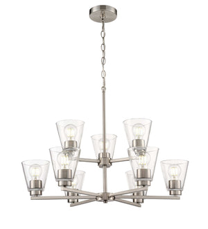 Chandeliers 9 Lamps Strayhan Chandelier - Brushed Nickel - Clear Glass - 28.5in Diameter - E26 Medium Base