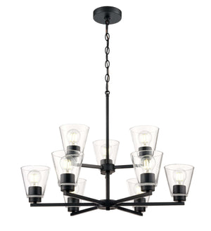 Chandeliers 9 Lamps Strayhan Chandelier - Matte Black - Clear Glass - 28.5in Diameter - E26 Medium Base
