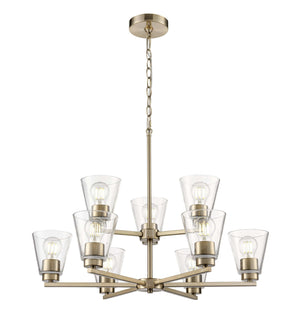 Chandeliers 9 Lamps Strayhan Chandelier - Modern Gold - Clear Glass - 28.5in Diameter - E26 Medium Base