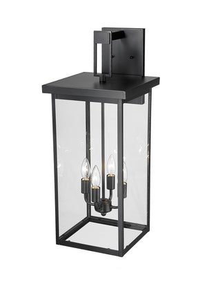 Wall Sconces Barkeley Outdoor Wall Sconce - Powder Coated Black - Clear Glass - 12in. Extension - E26 Candelabra Base