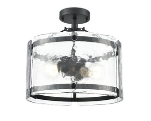 Flush Mounts Bennetti Semi-Flush Mount Fixture - Matte Black - Water Glass - 14.5in. Diameter - E26 Medium Base