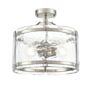 Flush Mounts Bennetti Semi-Flush Mount Fixture - Polished Nickel - Water Glass - 14.5in. Diameter - E26 Medium Base