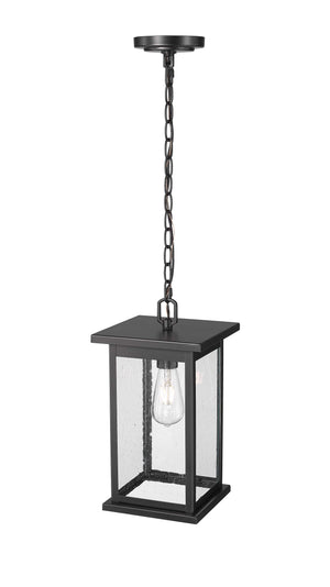 Pendant Fixtures Bowton Outdoor Hanging Lantern - Powder Coated Black - Clear Seeded Glass - 8.5in. Diameter - E26 Medium Base