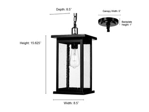 Pendant Fixtures Bowton Outdoor Hanging Lantern - Powder Coated Black - Clear Seeded Glass - 8.5in. Diameter - E26 Medium Base