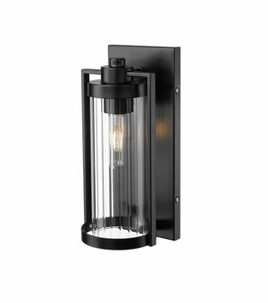 Wall Sconces Braselton Outdoor Wall Sconce - Powder Coated Black - Clear Ribbed Glass - 6.25in. Extension - E26 Medium Base