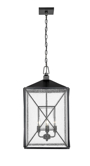 Pendant Fixtures Caswell Outdoor Hanging Lantern - Powder Coated Black - Clear Seeded Glass - 13.5in. Diameter - E12 Candelabra Base